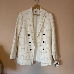 Bar III Cream and Black Double-Breasted Blazer